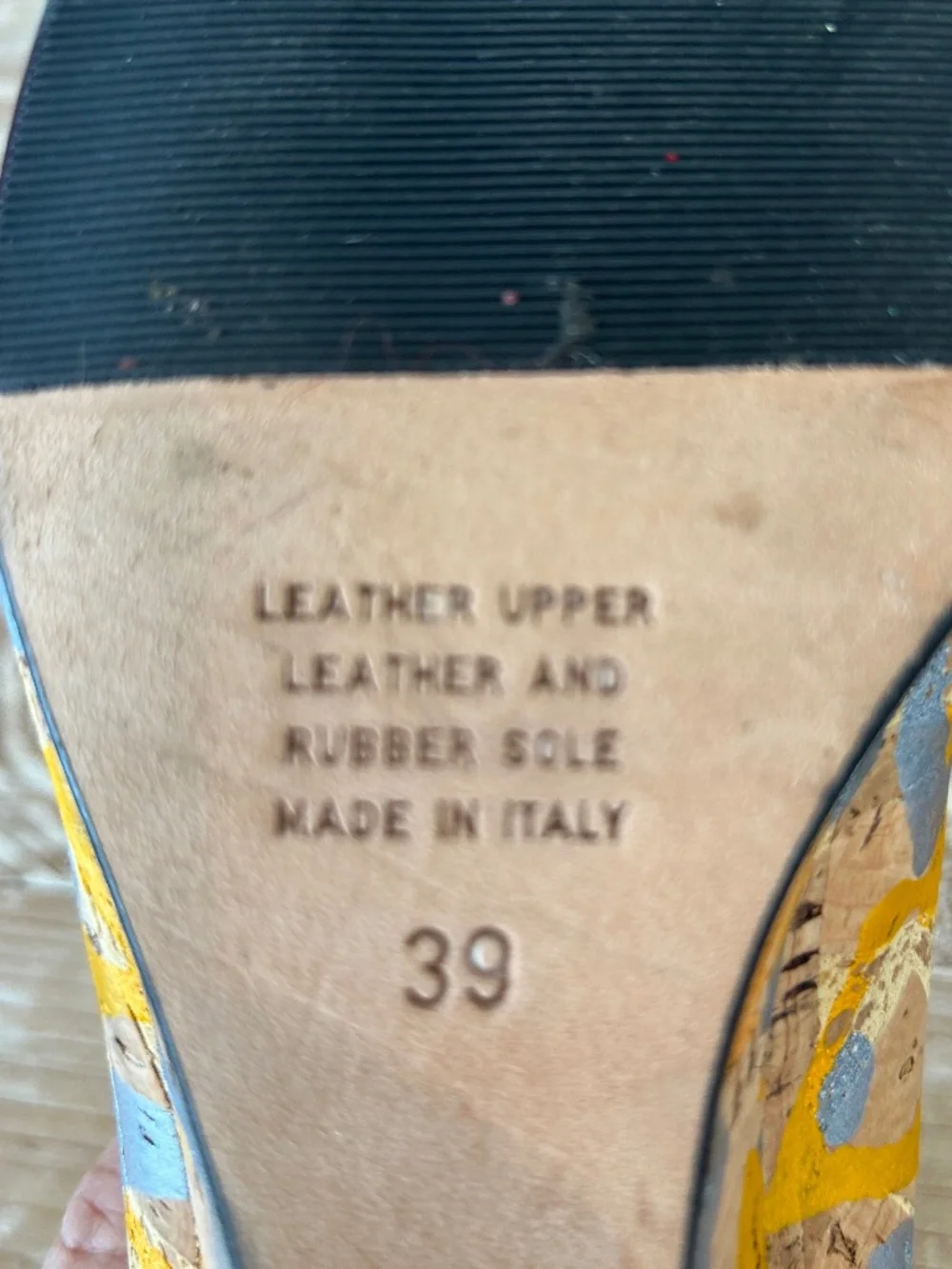 Anyi Lu Peep Toe Cork Wedges in Yellow & Grey Sz 39 (Sz 8.5-9) - EUC